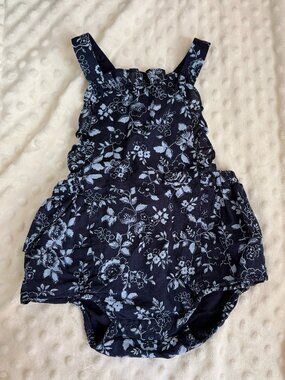 Janie & Jack Bubble Romper Navy Blue Floral Ruffle Crossback Onesie
